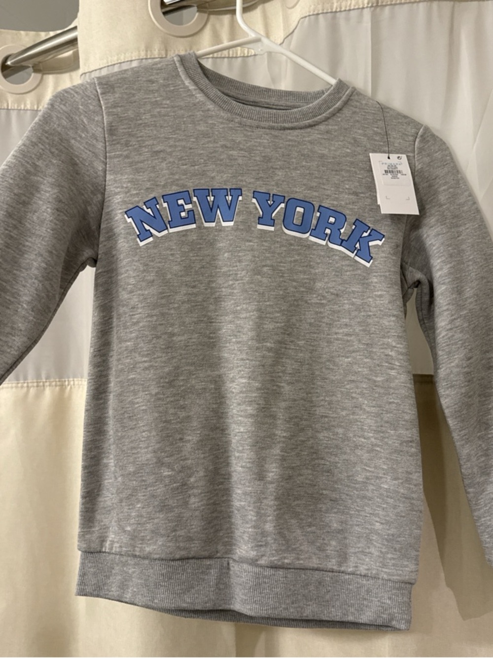 Kids Gray 'New York' Crewneck Sweatshirt with Blue Lettering